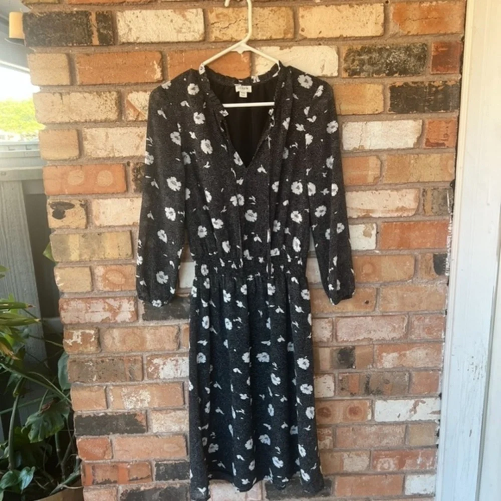J.Crew factory black and white floral long sleeve dress